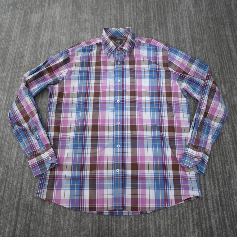 Maker & Company‎ Shirt Men Button Down Plaid Long Sleeve Colorful Cotton Large